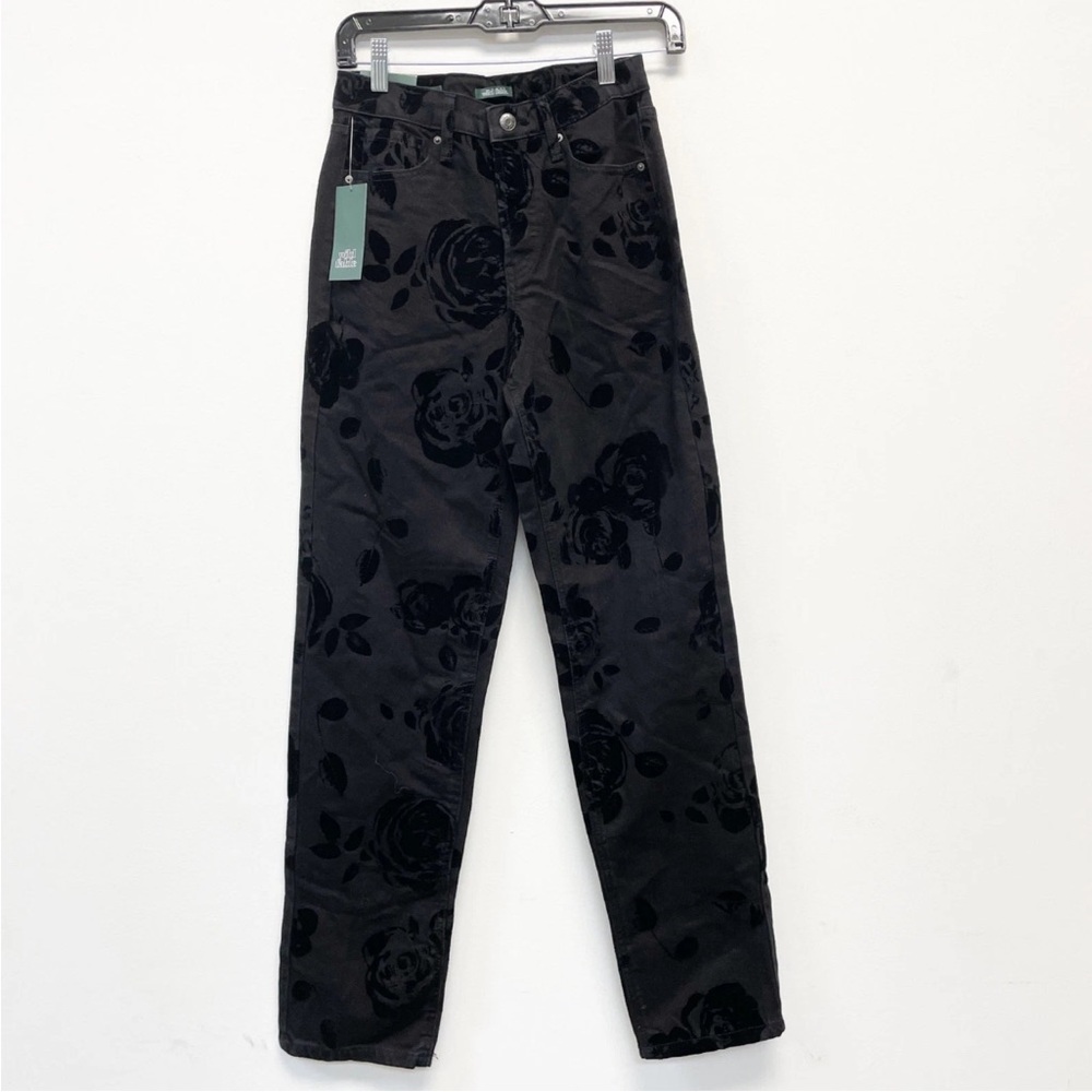 Wild Fable Flocked Floral High Rise Straight Leg Easy Rigid Black Jeans | NWT! - Picture 4 of 11